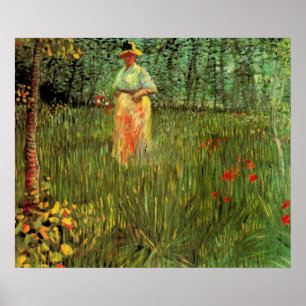 En kvinna som går i en trädgård av Vincent van Gog Poster