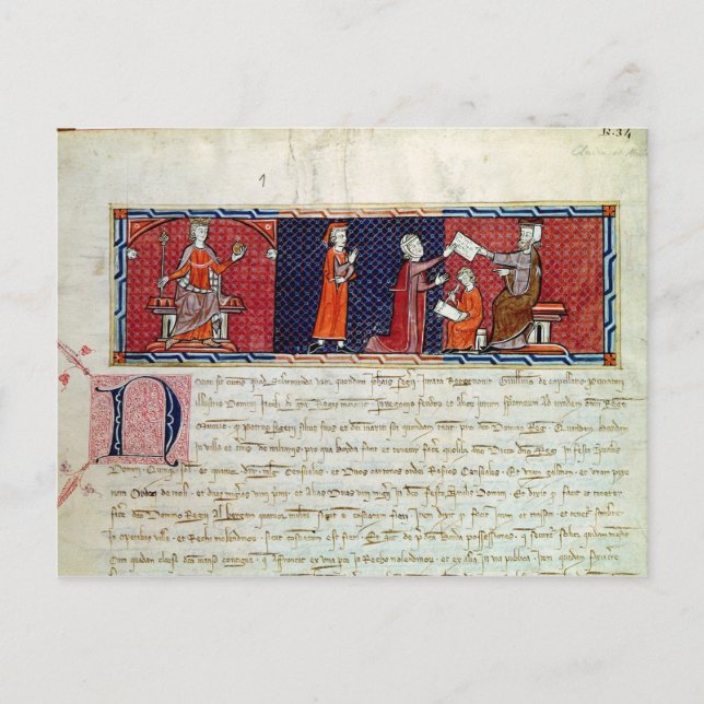 En kvinna som tar en ed före vykort (Framsida)