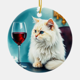 En kvinna vin/ och hennes katt julgransprydnad keramik