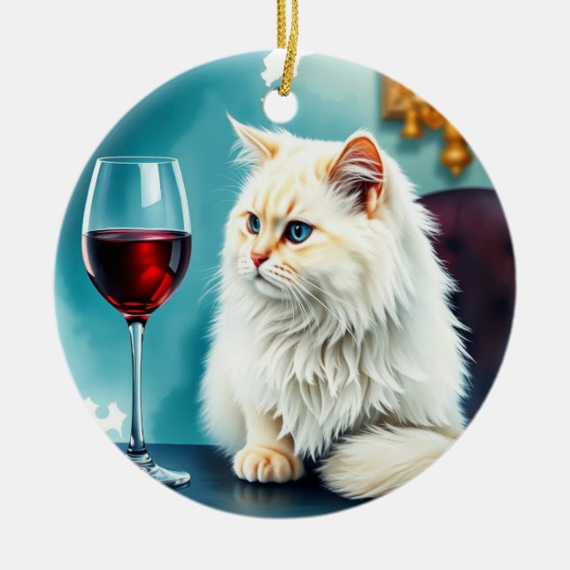 En kvinna vin/ och hennes katt julgransprydnad keramik (Framsidan)