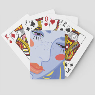En kvinnas ansikte med ett ljust läppstift. casinokort
