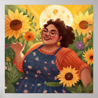 En kvinnas styrka och glädje i Moonlight Garden Poster