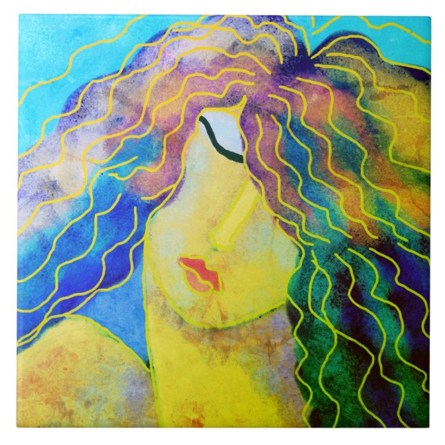 En kvinnas vackra Abstrakt Digital Porträtt Kakelplatta (Framsidan)