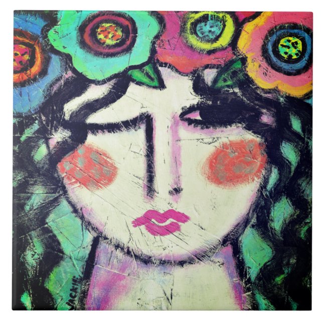 En kvinnas vackra Abstrakt Porträtt Kakelplatta (Framsidan)