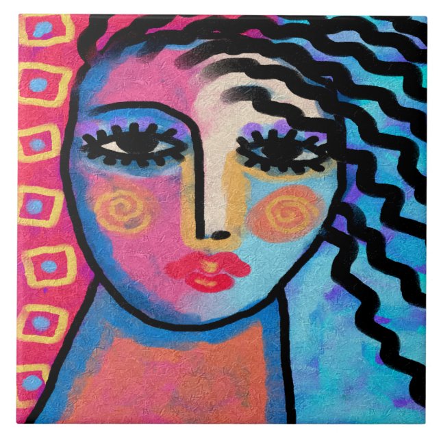 En kvinnlig Abstrakt Digital målning av en kvinna Kakelplatta (Framsidan)
