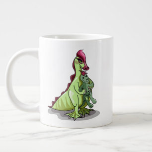 En kvinnlig Hadrosaurus som håller en doll. Jumbo Mugg