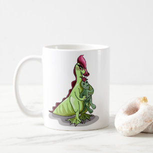 En kvinnlig Hadrosaurus som håller en doll. Kaffemugg