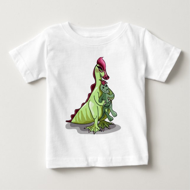 En kvinnlig Hadrosaurus som håller en doll. T Shirt (Framsida)