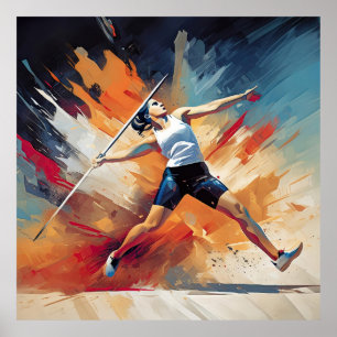 En kvinnlig javelin-idrottsman. poster