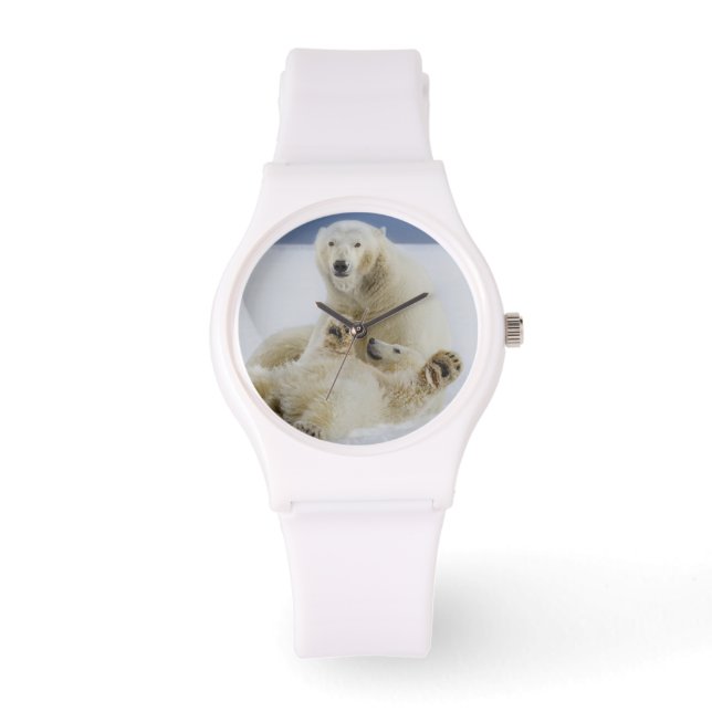 En kvinnlig polar och hennes unge spelar i snö armbandsur (Framsida)