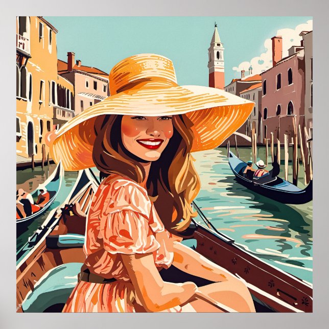 En kvinnlig turist i Venedig Print Poster (Framsidan)