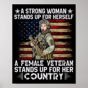 en kvinnlig veteran står upp för hennes land poster