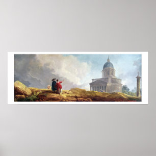 En kyrka som visas till en handelsresande i ett poster