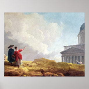En kyrka som visas till en handelsresande i ett poster