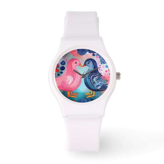 "En kyss i Feathers" Glad Alla hjärtans dag Armbandsur (Framsida)