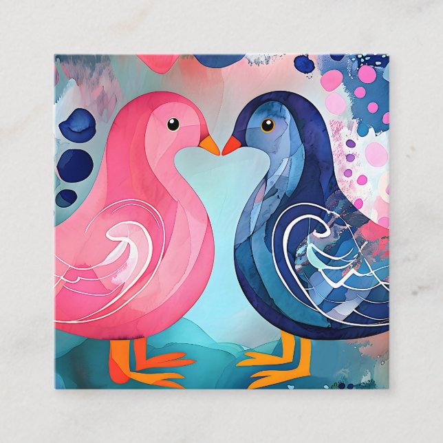 "En kyss i Feathers" Glad Alla hjärtans dag Fyrkantigt Visitkort (Framsida)