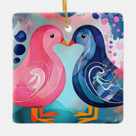 "En kyss i Feathers" Glad Alla hjärtans dag Julgransprydnad Keramik