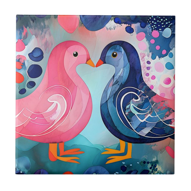 "En kyss i Feathers" Glad Alla hjärtans dag Kakelplatta (Framsidan)