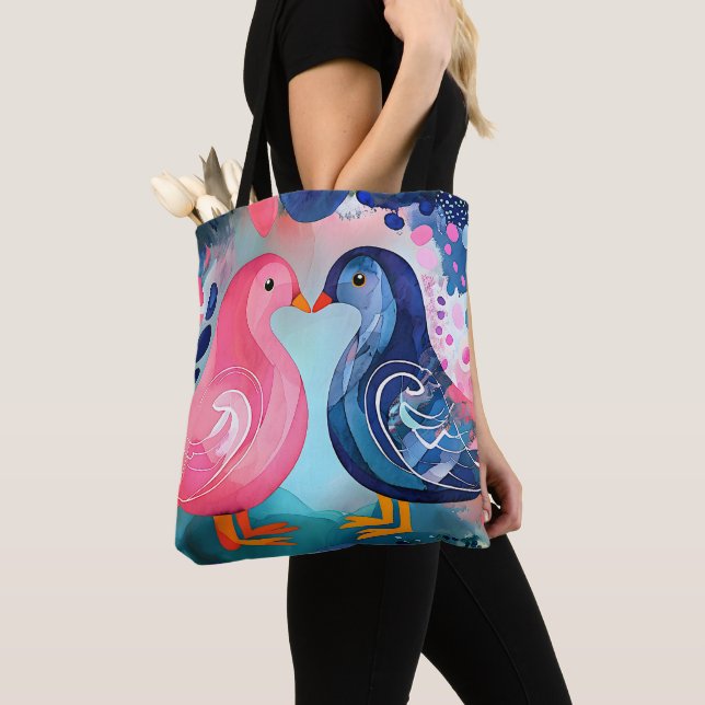 "En kyss i Feathers" Glad Alla hjärtans dag Tygkasse (Närbild)