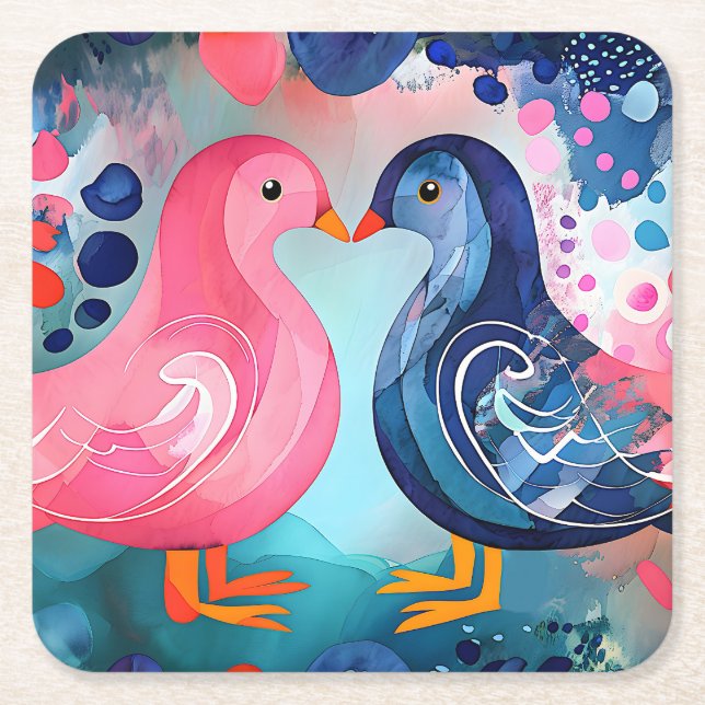 "En kyss i Feathers" Glad Alla hjärtans dag Underlägg Papper Kvadrat (Framsidan)