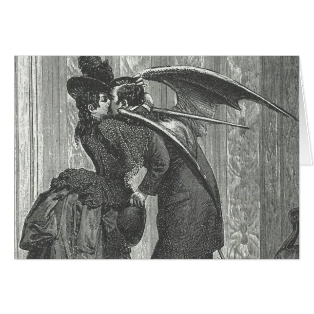 En kyssVictorian/en gotisk bevingad vampyr Hälsningskort (Framsidan Horizontal)