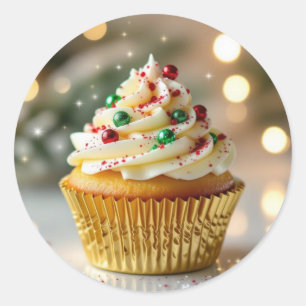 En läcker julcupcake runt klistermärke