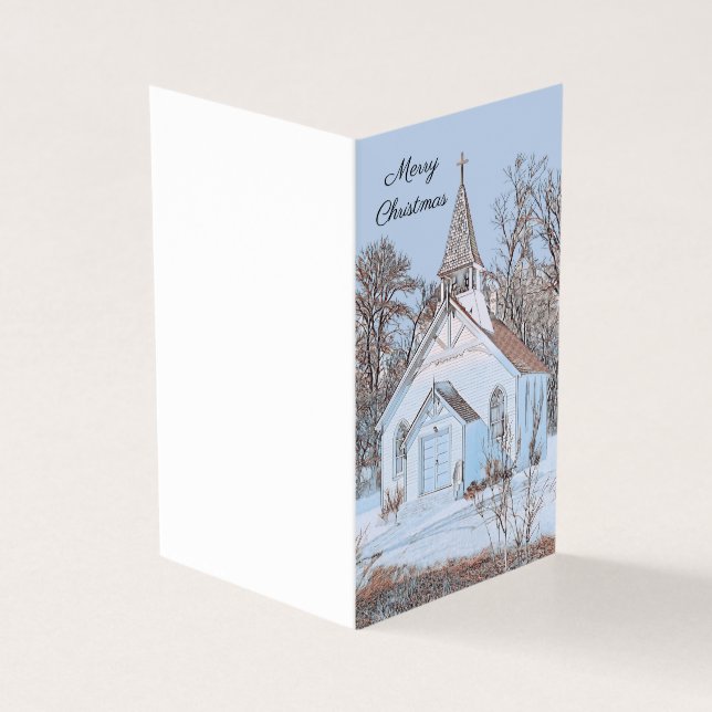En Land-kyrka i Snö - ljusblå blått Kort (Utsida)
