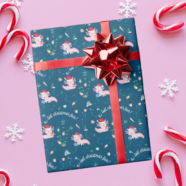 En lång jultomte Roligt Cute Lycklig Santa Axolotl Presentpapper (Skapare uppladdad)