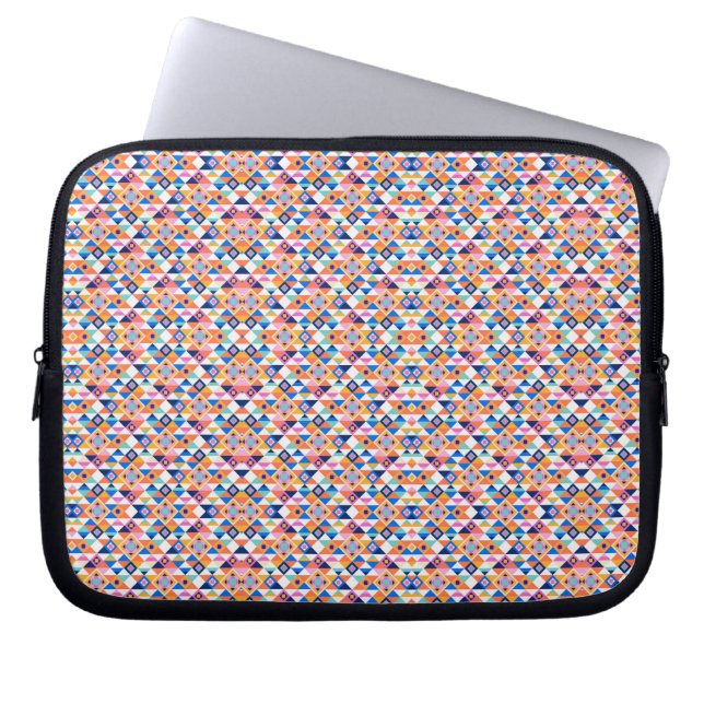 En laptopsleeve med ett färgglatt, geometriskt mön laptop fodral (Framsidan)