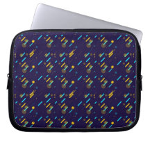 En laptopsleeve med ett livfullt geometriskt mönst