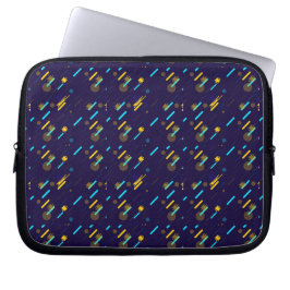 En laptopsleeve med ett livfullt geometriskt mönst laptop fodral