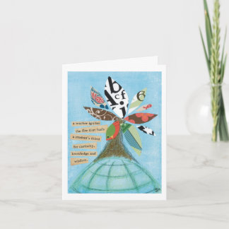 En lärare antänder avfyra noterar kortet helgkort