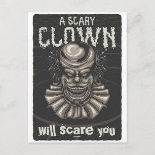 En läskig clown vykort