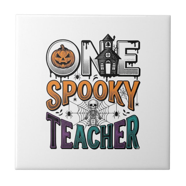 En läskig lärare Halloween Vector Design_1 Kakelplatta (Framsidan)