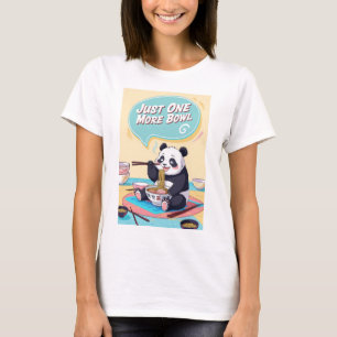 En lat animerad panda äter nomme och säger: "Bara. T Shirt