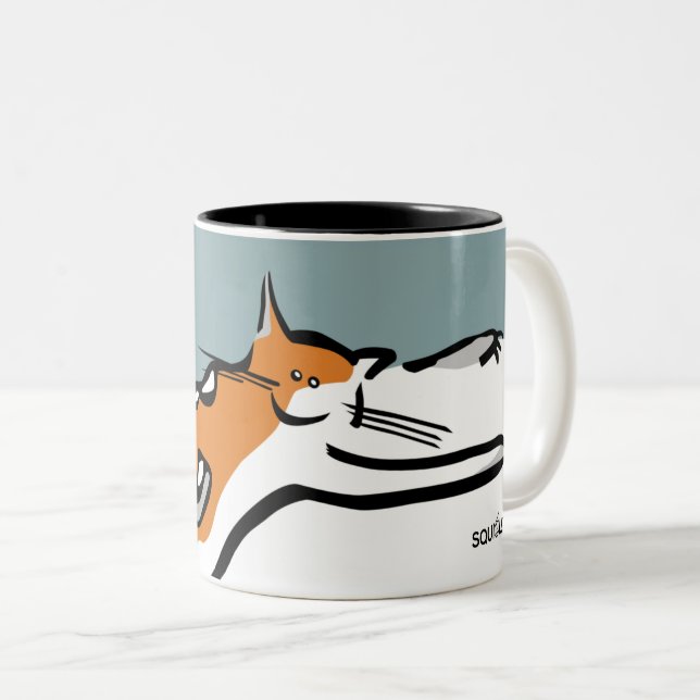 En lazy-Tjock, tricolor Funny Cat Två-Tonad Mugg (Framsida höger)