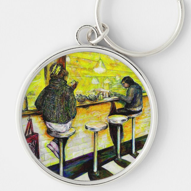 En ledig dag från galenskap rund silverfärgad nyckelring (Framsidan)