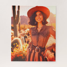 En leende cowgirl i öknen 520 bitars pussel