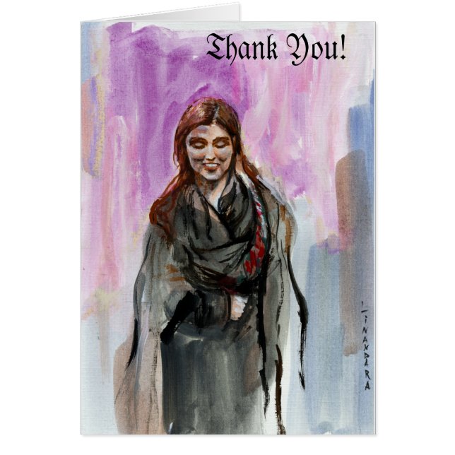 En leende flicka i svart hälsningskort (Framsidan)