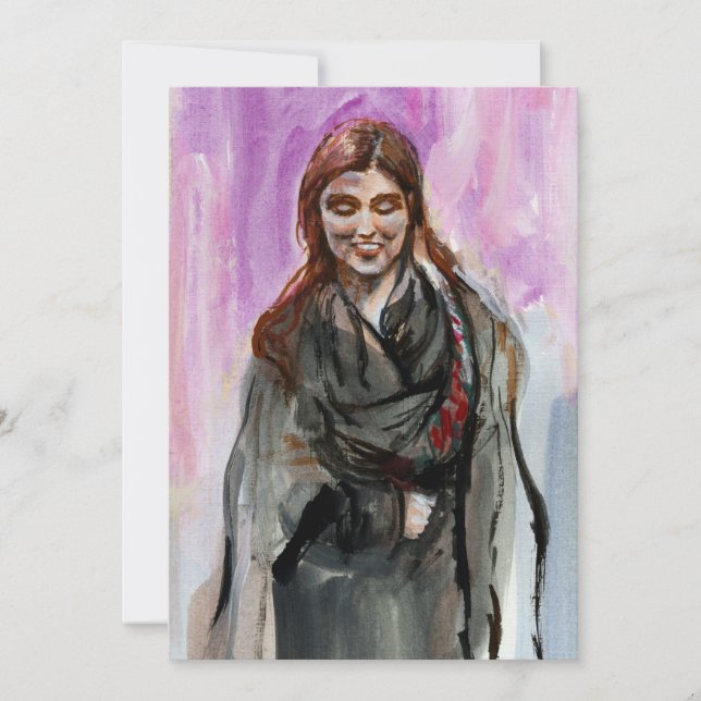 En leende flicka i svart julkort (Framsida)