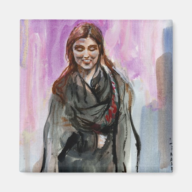 En leende flicka i svart magnet (Framsidan)