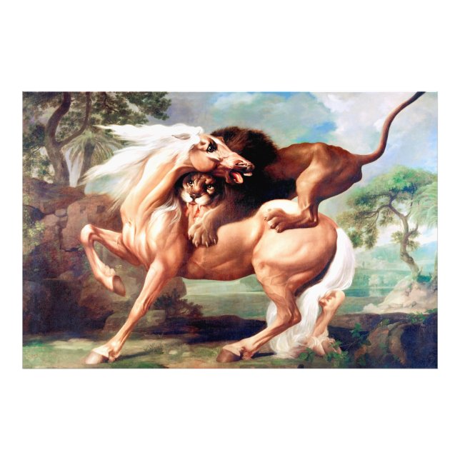 En Lejon attack mot en hästmålning-17620 Fototryck (Framsidan)