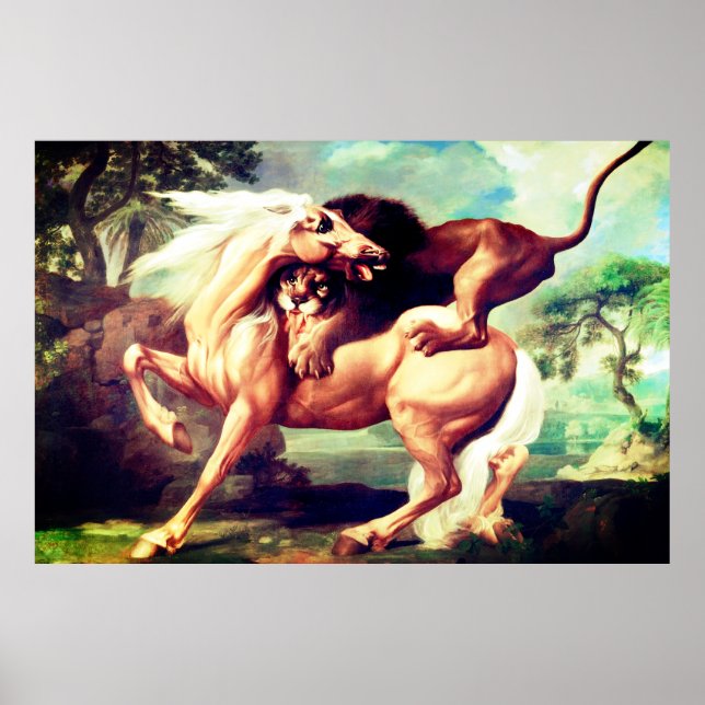 En Lejon attack mot en hästmålning-17620 Poster (Framsidan)