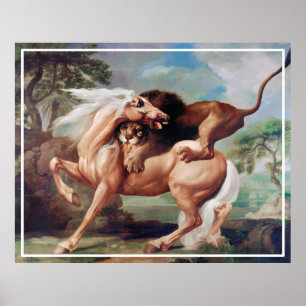 En Lejon attack mot en hästmålning-17620 Poster