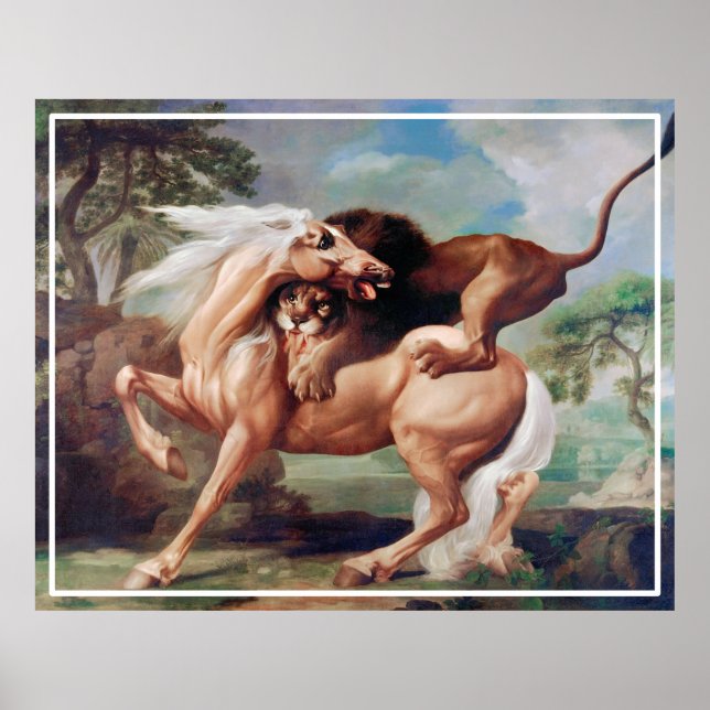 En Lejon attack mot en hästmålning-17620 Poster (Framsidan)