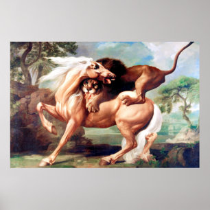 En Lejon attack mot en hästmålning-17620 Poster