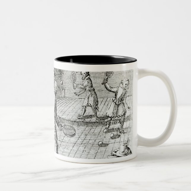 En lek av verklig tennis med nedanföra Två-Tonad mugg (Höger)