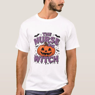 En lekfull design med en pumpa-häxa med en t shirt
