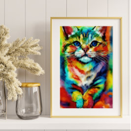 En lekfull och vit färglös katt poster