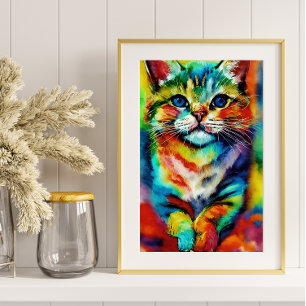En lekfull och vit färglös katt poster